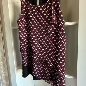 White House Black Market Red and Black layered Patterned Top Size S
